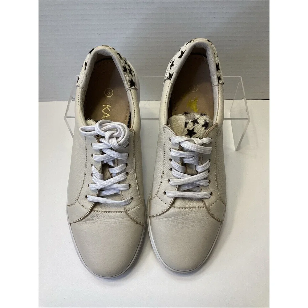 Kaanas San Rafael Ivory Leather Star Print Calf Hair‎ Low Top Lace Up Sneakers